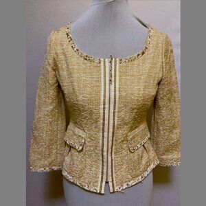 Anivee f cream/brown linen like jacket with floral ribbon trim